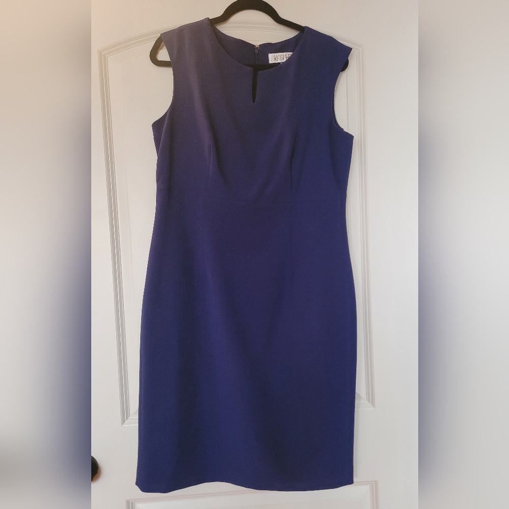 SALE 💰 🛍️ Kasper Cap Sleeve Split Round Neck Crepe Sheath Dress Navy 12